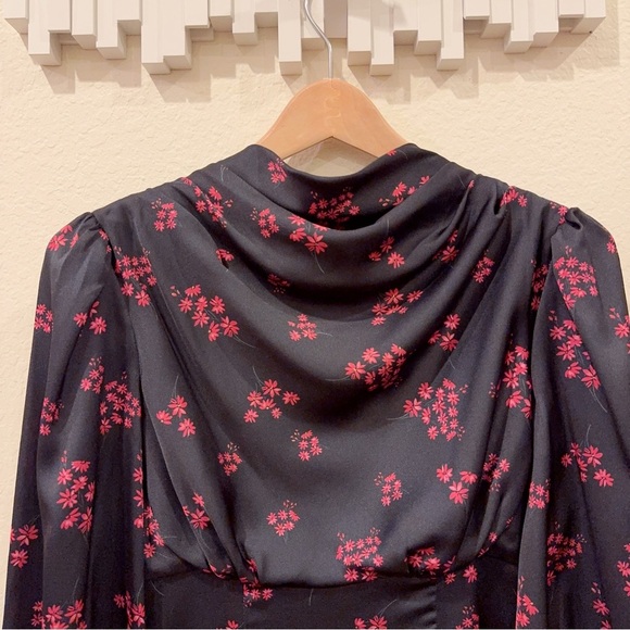 Keepsake Infinity Long Sleeve Satin Mini Dress Black with Pomegranate Ditsy Size - Picture 9 of 14